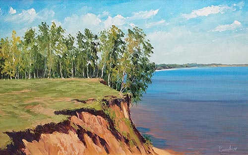 Картина маслом - Волга. Обрывистый берег